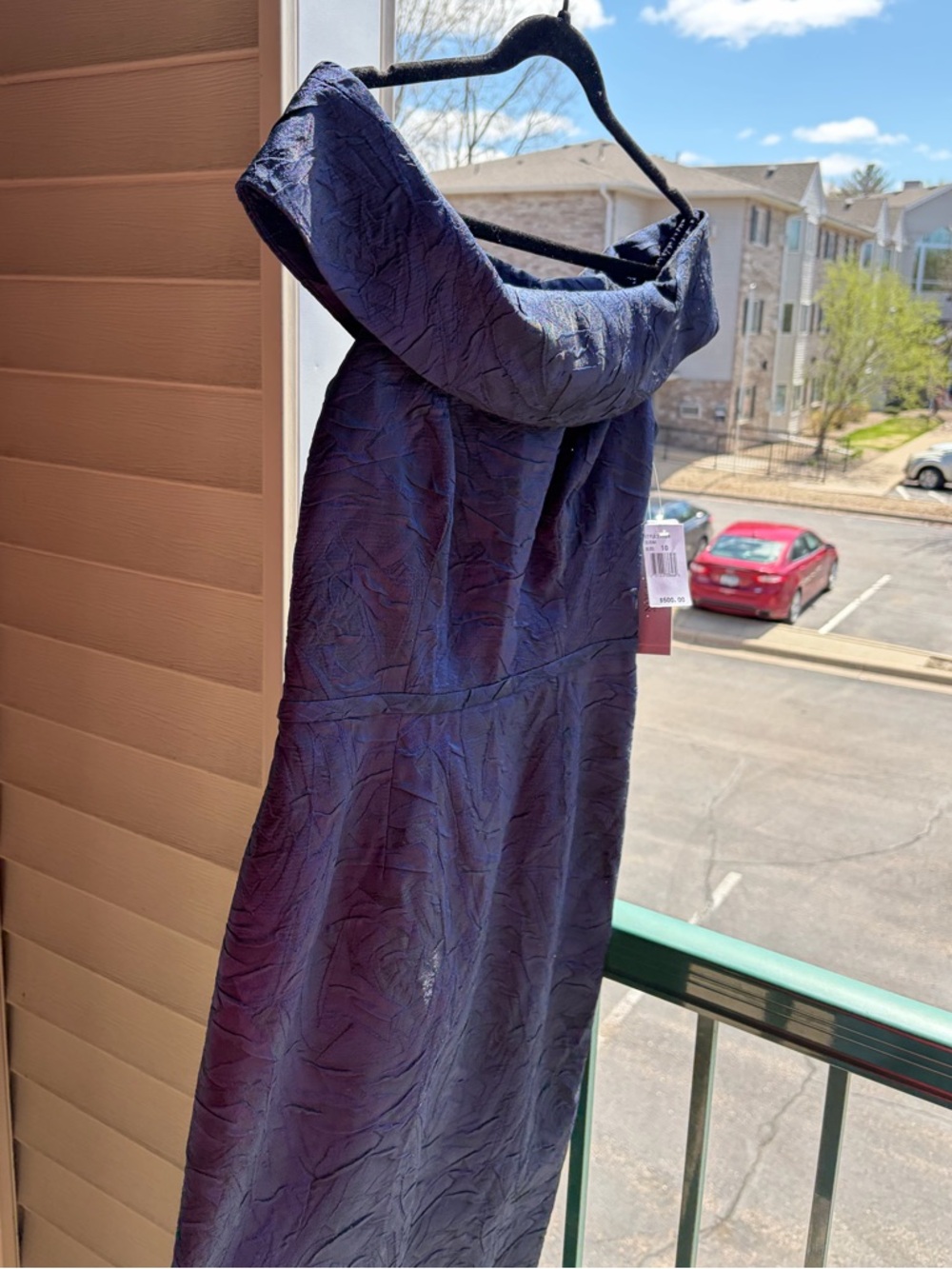 🆕🫐 Teri Jon Rickie Freeman Navy Evening Gown Size 10 Textured Formal Maxi Dress - Picture 6 of 15